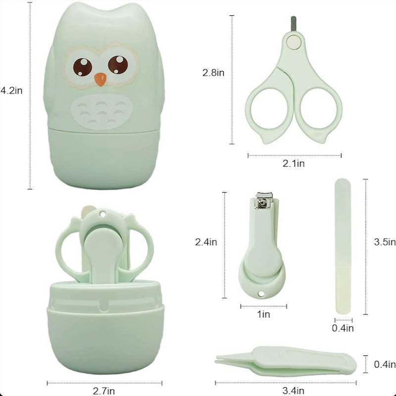 High Quality Baby Manicure Pedicure Kit Nail Clipper Scissor Tweezer File Bear Nasal Aspirator for Newborn Infant Toddler Mint Green